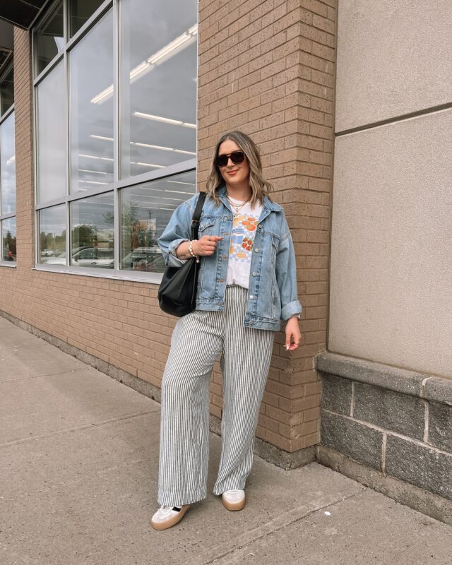 Here for comfy pants & fruit prints 🍊🫐🍓 Say “DETAILS” to have links to shop sent to your DMs!

________

Midsize spring outfits, comfy casual outfits, striped linen pants, denim jacket, fruit graphic tee, everyday style
.
.
.
#midsizefashion #midsizeootd #springoutfits #springootd #comfyoutfits #springfashiontrends #everydaystyle #oldnavystyle #affordablefashion #styleonabudget #size12 #size14